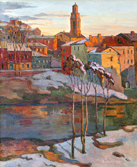 the city landscape of Vitebsk drawn with oil on a canvas - 45480151