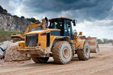 bulldozer excavator in quarry