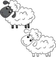 Cartoon sheep. Coloring book. Vector illustration