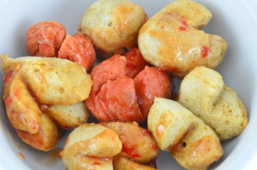 Fried meatballs and spicy sauce