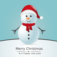 snowman with scarf and santa claus hat