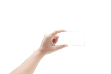 blank cards in a hand isolated on white background