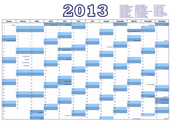 Calendar for 2013 in German with German official holidays