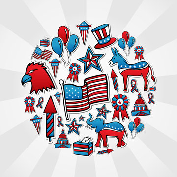 USA elections sketch style icons