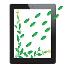 Leaf of frame on background in tablet