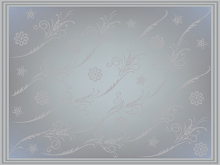 Floral swirling decorative elements on a gray background