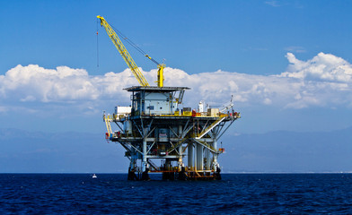 Pacific Ocean offshore oil rig drilling platform, California