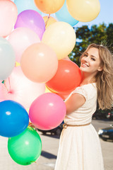 woman with balloons