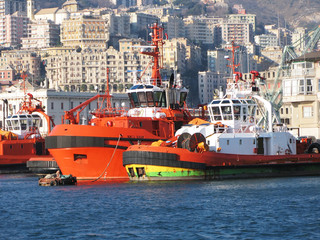 Tier of ships in the port of Genoa, Italy