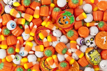 Crédence de cuisine en verre imprimé Bonbons Spooky Orange Halloween Candy