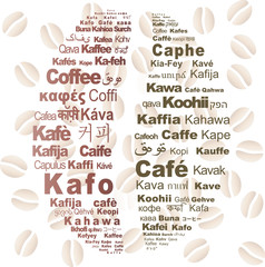 Coffee bean with the word "coffee" in all languages