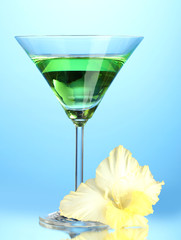 glass with cocktail and gladiolus bud