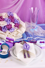 Serving fabulous wedding table in purple color