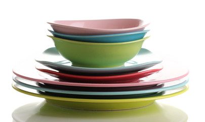 Colorful plates isolated on white