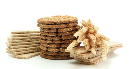 tasty crispbread and ears, isolated on white