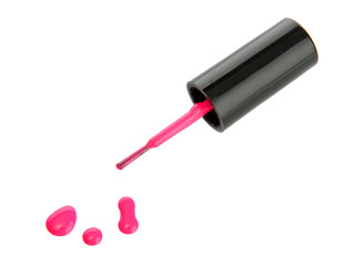 pink nail polish and brush isolated on white