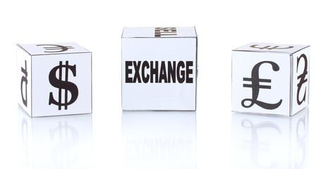 forex. currency in the white dices on white background
