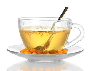 buckthorn broth in a glass cup isolated on white