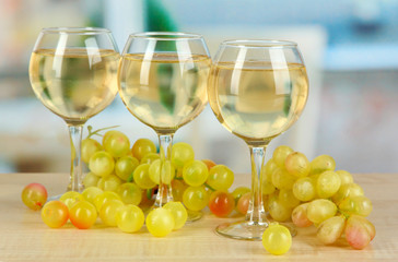 White wine in glass on room background