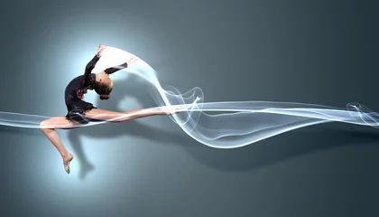 Foto op Plexiglas anti-reflex Young woman in gymnast suit posing © Sergey Nivens