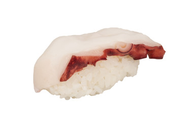Japanese sushi with meat octopus on a white background