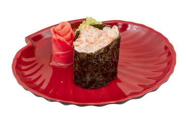 sushi with salmon on white background isolated