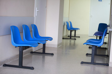 waiting room blue chairs door
