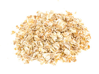 Heap of dry rolled oats isolated on white background