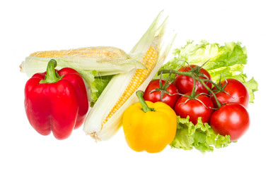pepper, salad, ripe yellow corn and tomato