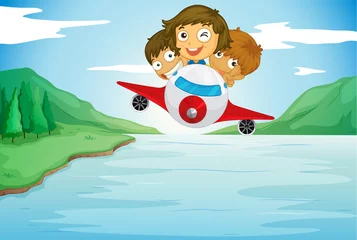  kinderen en vliegtuig © GraphicsRF