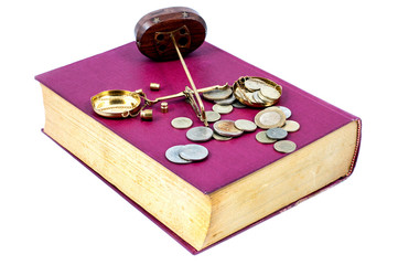 Justice concept. Law, scale, money and book