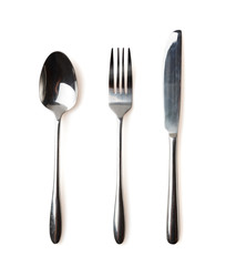 Spoon, fork and knife isolated over white background