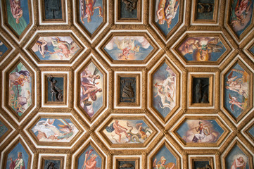 Palazzo Te ancient ceiling, Mantua, Italy.