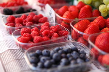 Strawberries, raspberries and blueberries