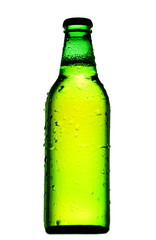 Green beer bottle on white