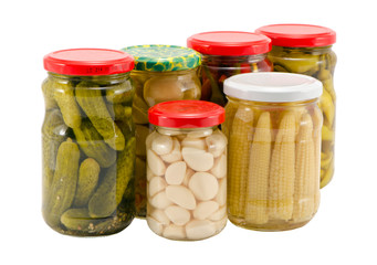 mushroom peppers cucumbers garlics corns preserve