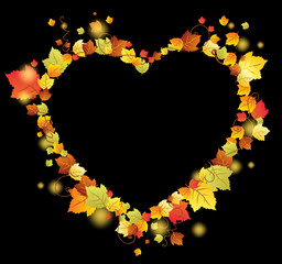 Autumn leaves in the heart frame