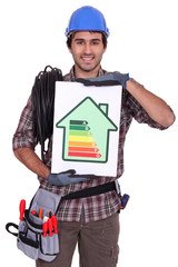 Electrician with an energy rating card