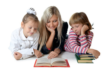 Fototapeta na wymiar Mum with a daughter read book
