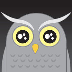 Gray owl cartoon head in the night