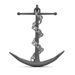 3d Ships Anchor with chain flattened
