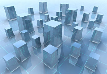 blue modern city rectangular grid illustration or background