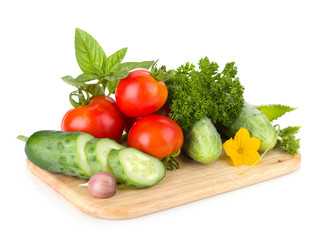 Ripe vegetables and herbs