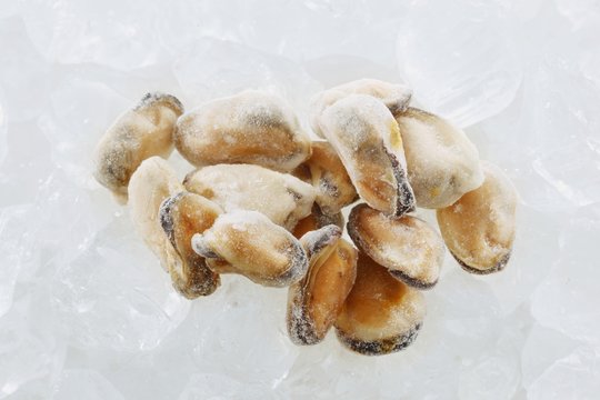 Frozen mussels without their shells