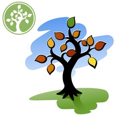 Tree. Decorative autumn tree. Logo - a silhouette of a tree.