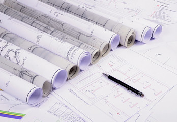 Architectural plans of the old paper ,tracing paper