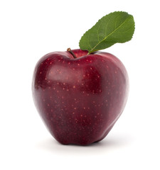 Sweet red apple with green leaf