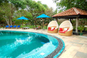The swimming pool at luxury hotel, Bentota, Sri Lanka