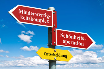 Wegweiser Minderwertigkeitskomplex / Schönheitsoperation