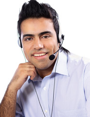 A customer support operator with a headset